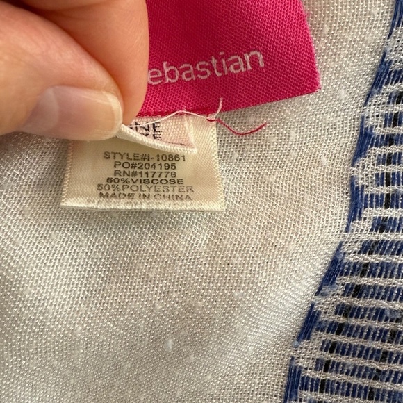 Pookie & Sebastian Caftan Cover-Up; Beach; Tassels; Fringe; White/Blue; One Size - Picture 4 of 6